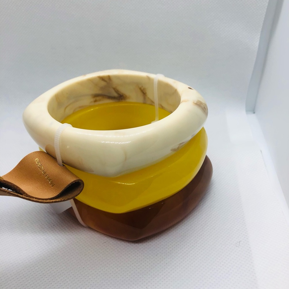 3pack yellow brown cream glossy lucite bracelet bangle set new - Picture 2 of 12